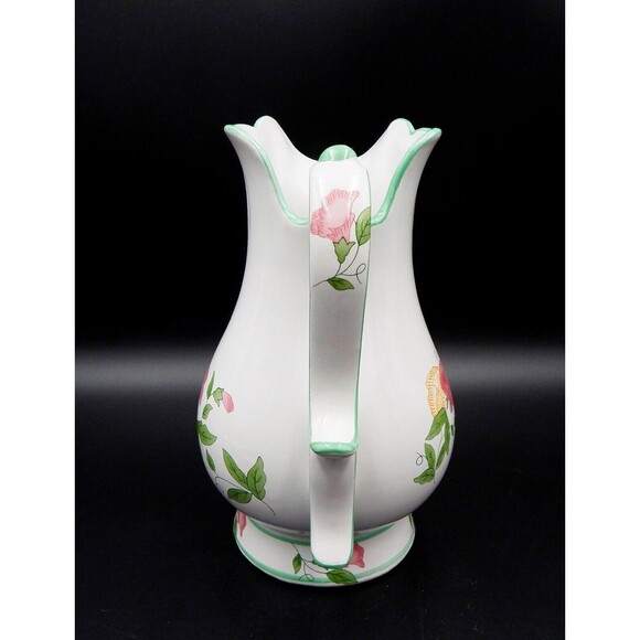 White Flowered Ceramic Water Pitcher Jug Transferware 9 Inch Vase - Picture 4 of 9